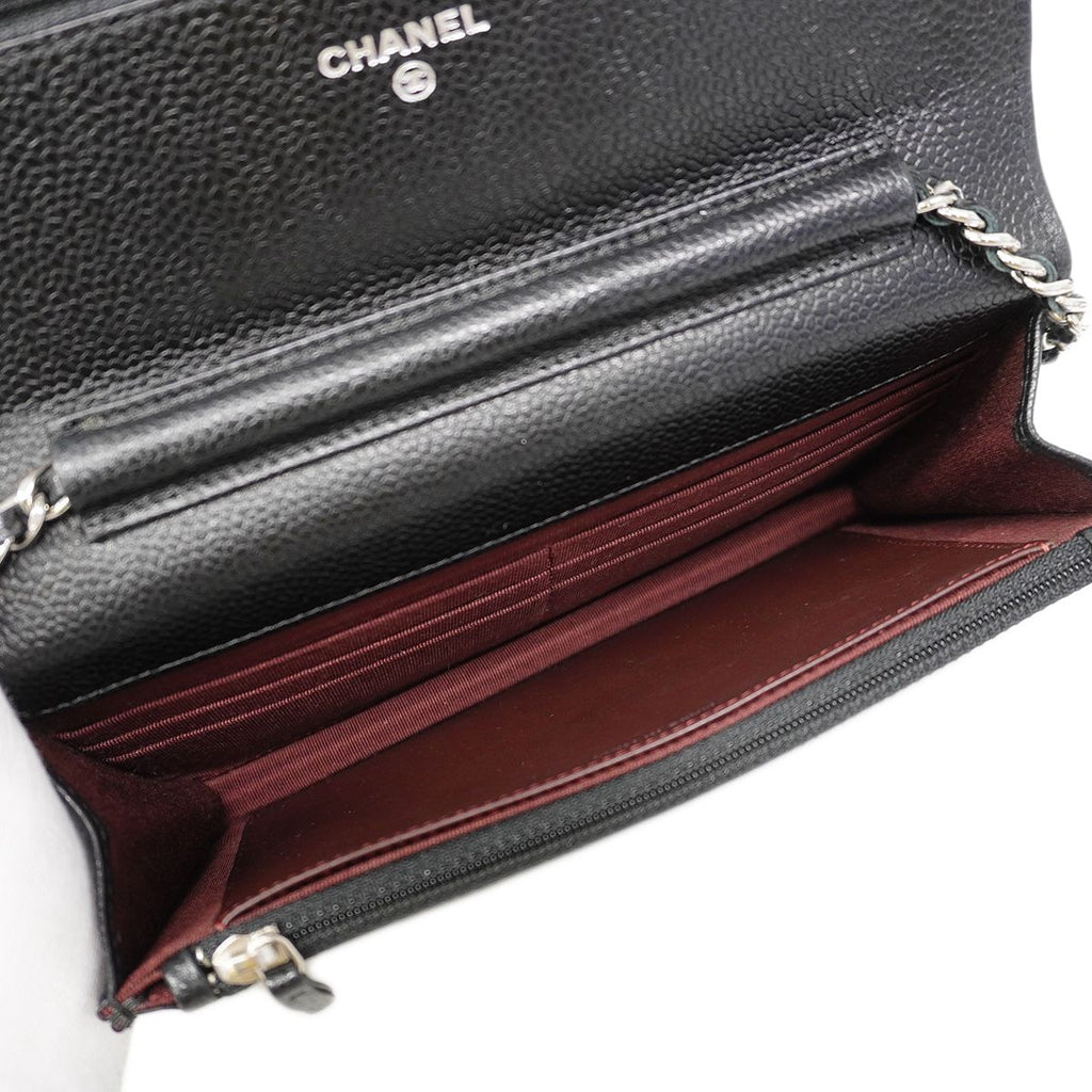 Chanel Shoulder Wallet Quilted Caviar Leather Black Silver — view 4