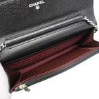 Chanel Shoulder Wallet Quilted Caviar Leather Black Silver — view 4