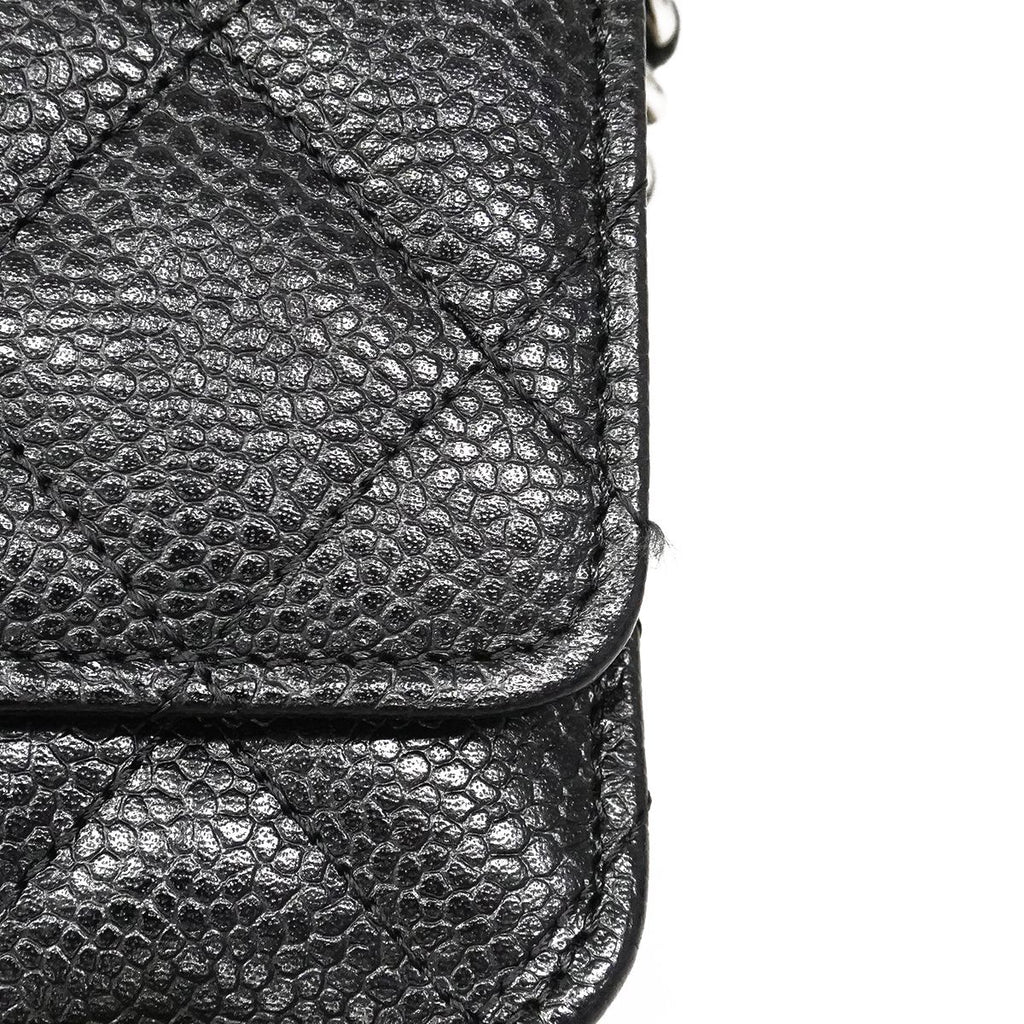 Chanel Shoulder Wallet Quilted Caviar Leather Black Silver — view 8