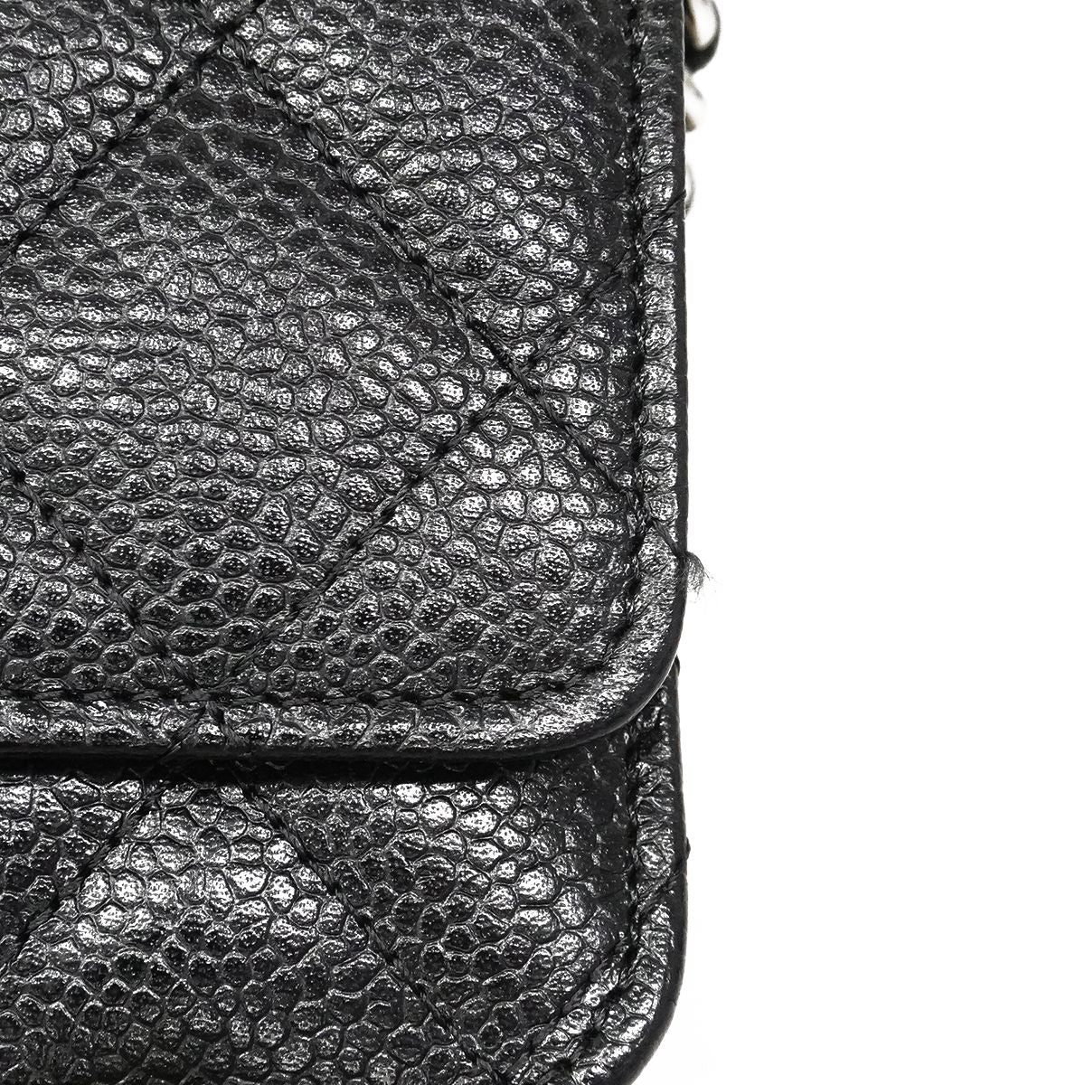 Chanel Shoulder Wallet Quilted Caviar Leather Black Silver — view 8