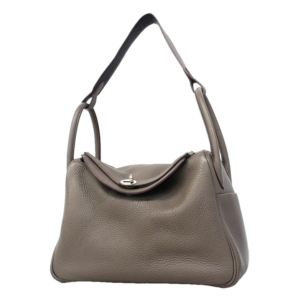 Hermes Handbag Lindy 30 Verso Taurillon Clemence Etain Blue Indigo Silver 2-Way