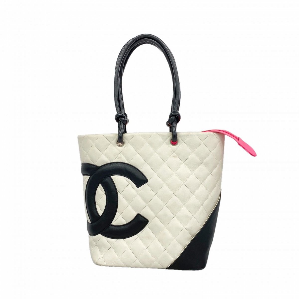 Chanel Tote Cambon Lambskin White Silver