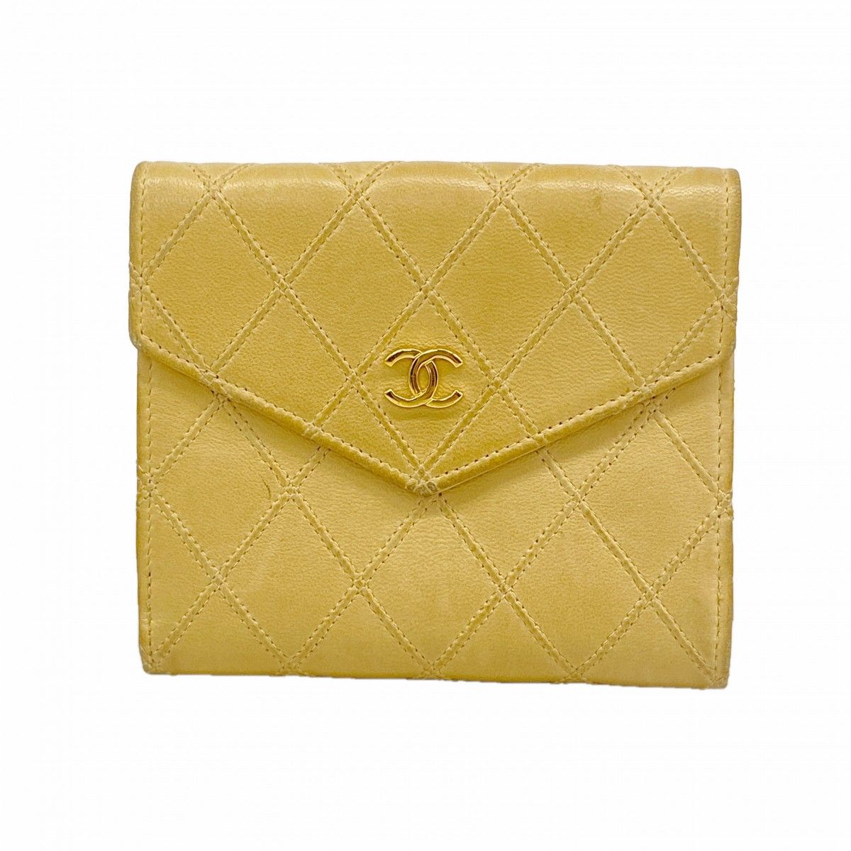 Chanel Wallet Bicolor Leather Beige Gold