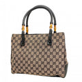 Gucci Tote GG Canvas Bamboo Black Beige Silver