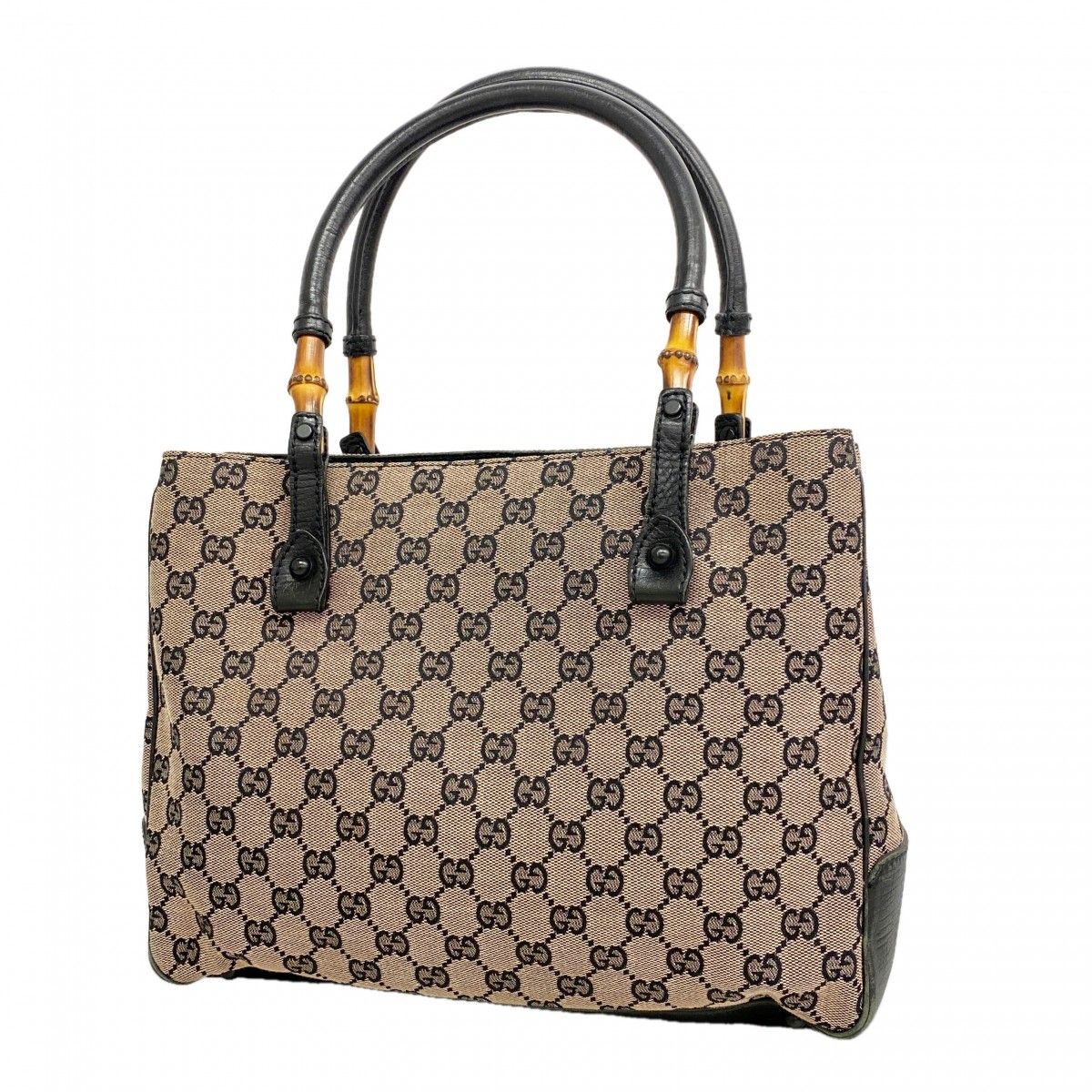 Gucci Tote GG Canvas Bamboo Black Beige Silver