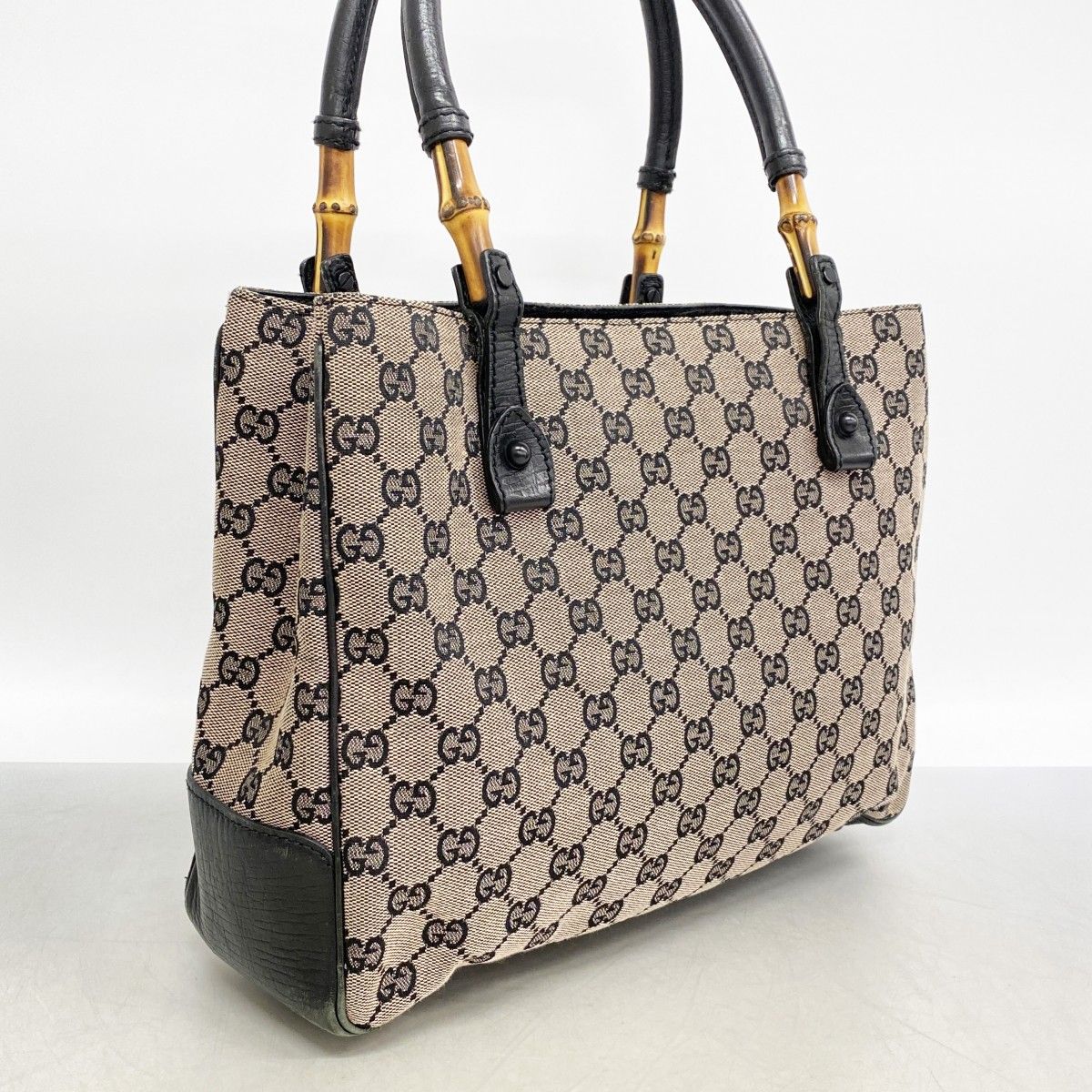 Gucci Tote GG Canvas Bamboo Black Beige Silver — view 2