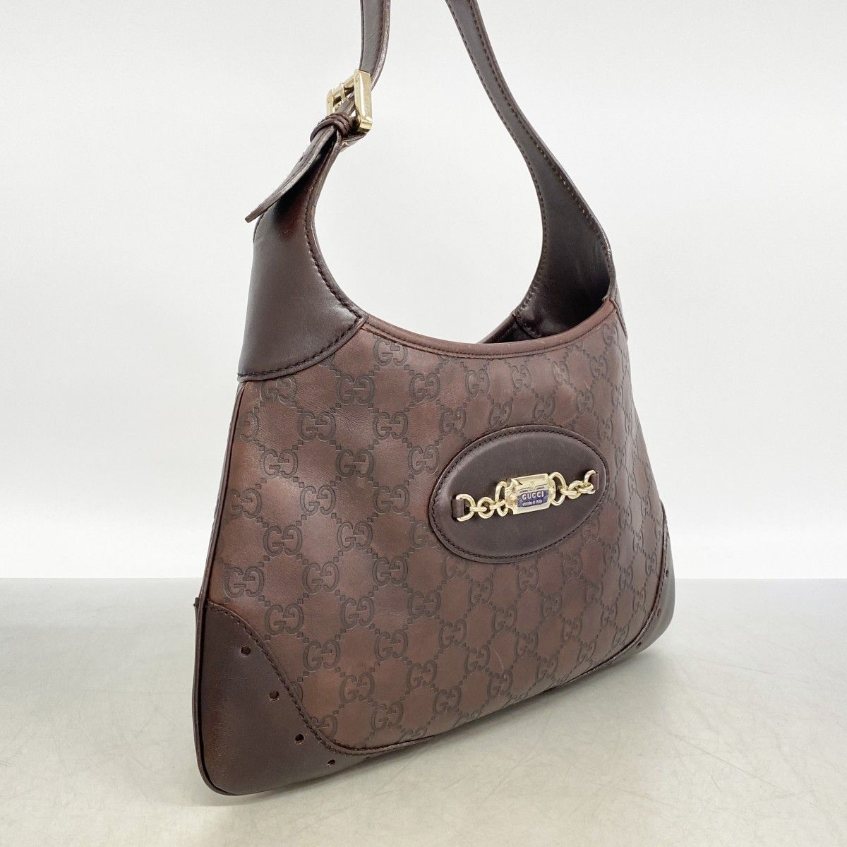 Gucci Shoulder Bag Guccissima Leather Dark Brown Chien Pants Gold — view 2