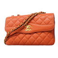 Chanel Shoulder Bag Quilted Lambskin Pink Red Gold