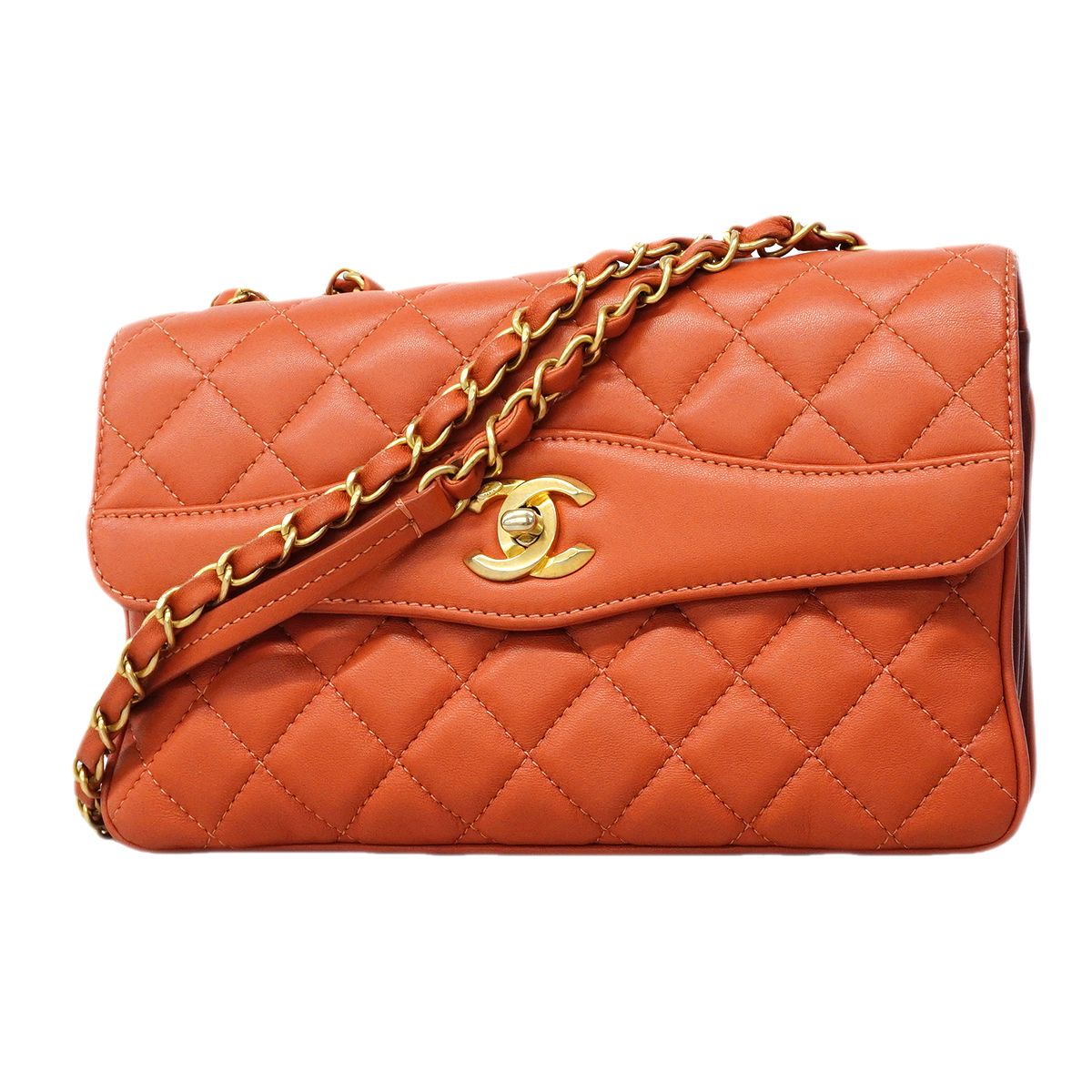 Chanel Shoulder Bag Quilted Lambskin Pink Red Gold