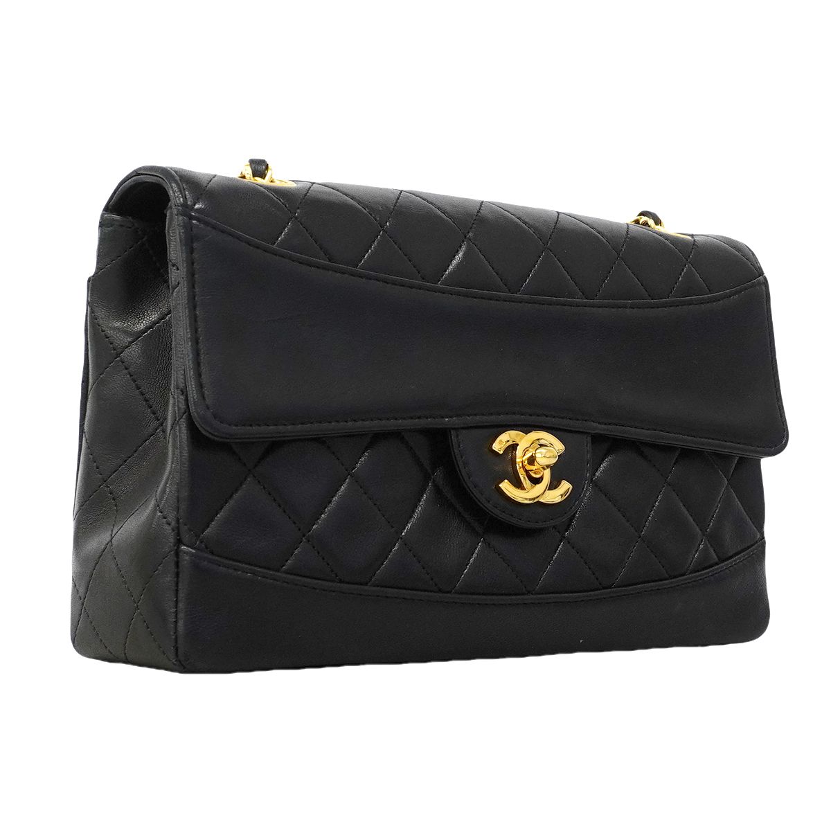 Chanel Shoulder Bag Quilted Lambskin Black Gold — view 2