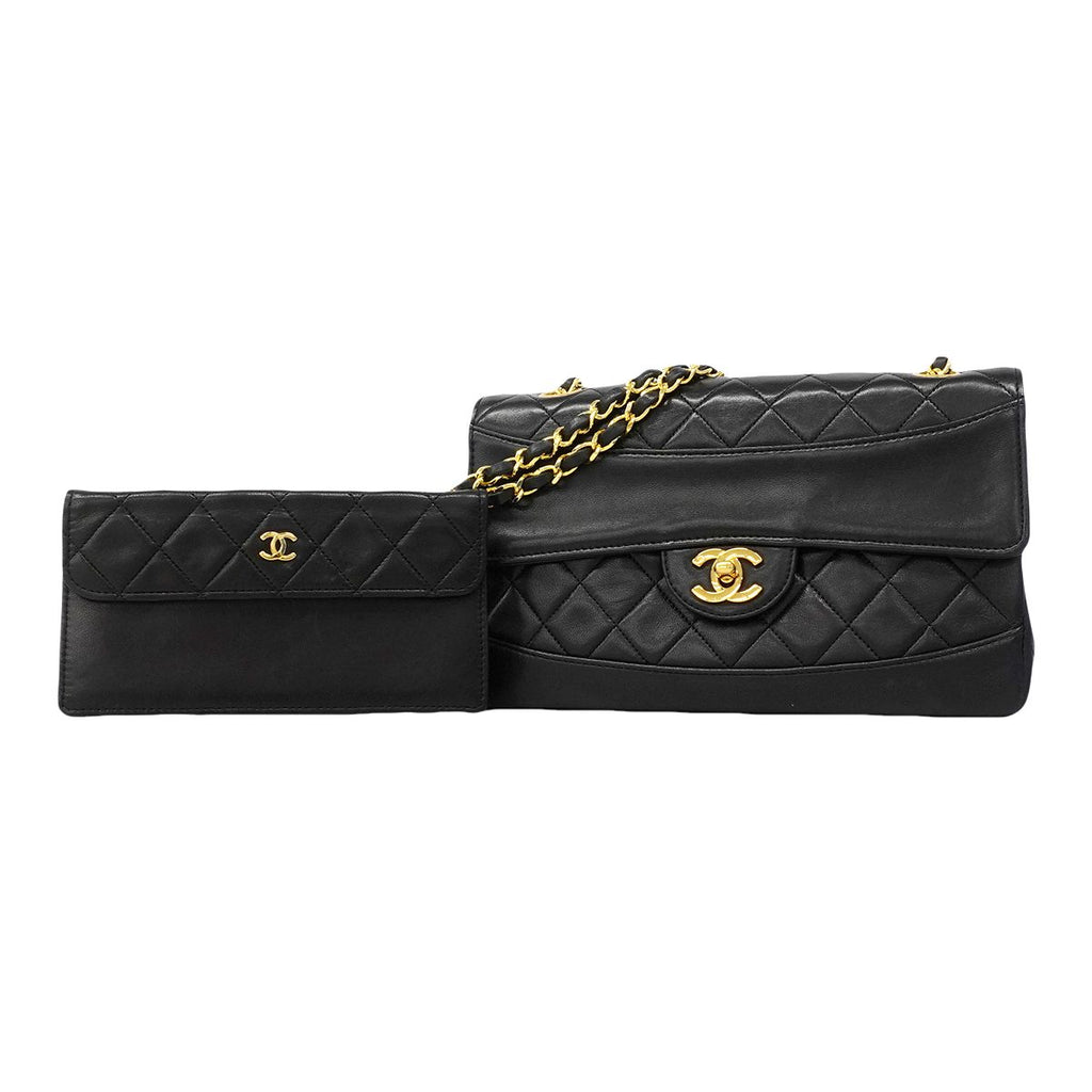 Chanel Shoulder Bag Quilted Lambskin Black Gold