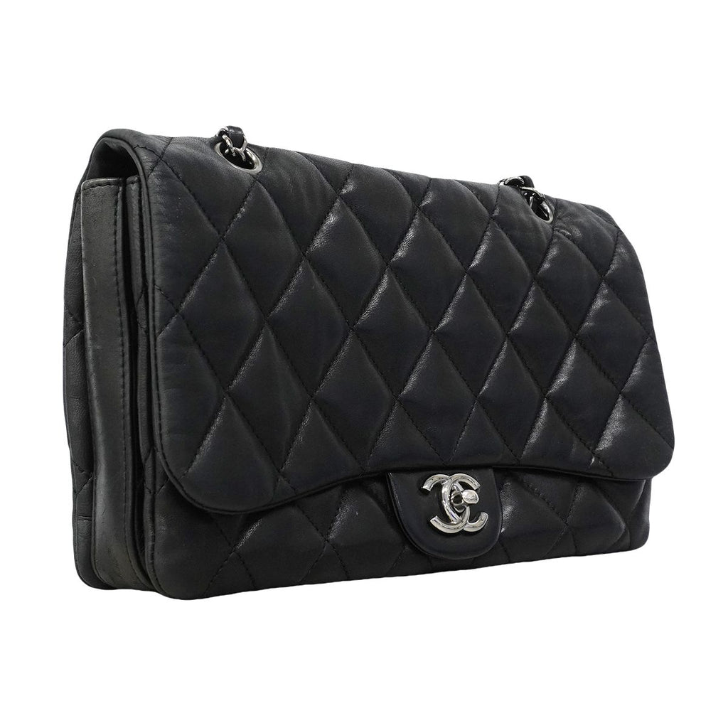 Chanel Shoulder Bag Quilted Lambskin Black Silver — view 2
