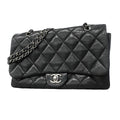 Chanel Shoulder Bag Quilted Lambskin Black Silver