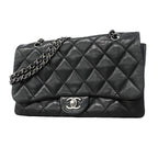 Chanel Shoulder Bag Quilted Lambskin Black Silver
