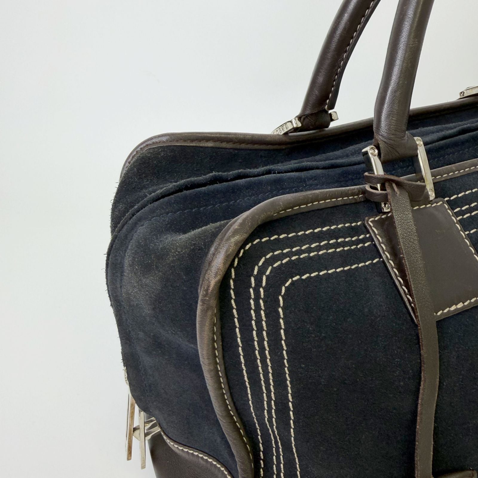 Loewe Anagram Amazona 36 Handbag Suede Leather Navy Dark Brown Vintage — view 8
