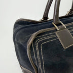 Loewe Anagram Amazona 36 Handbag Suede Leather Navy Dark Brown Vintage — view 7