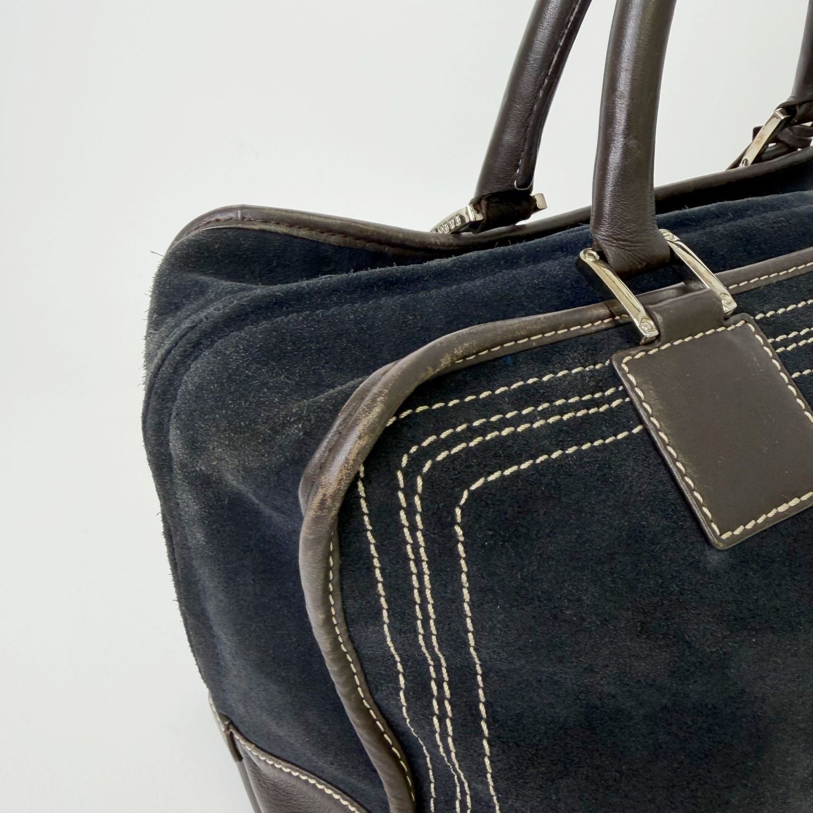 Loewe Anagram Amazona 36 Handbag Suede Leather Navy Dark Brown Vintage — view 7