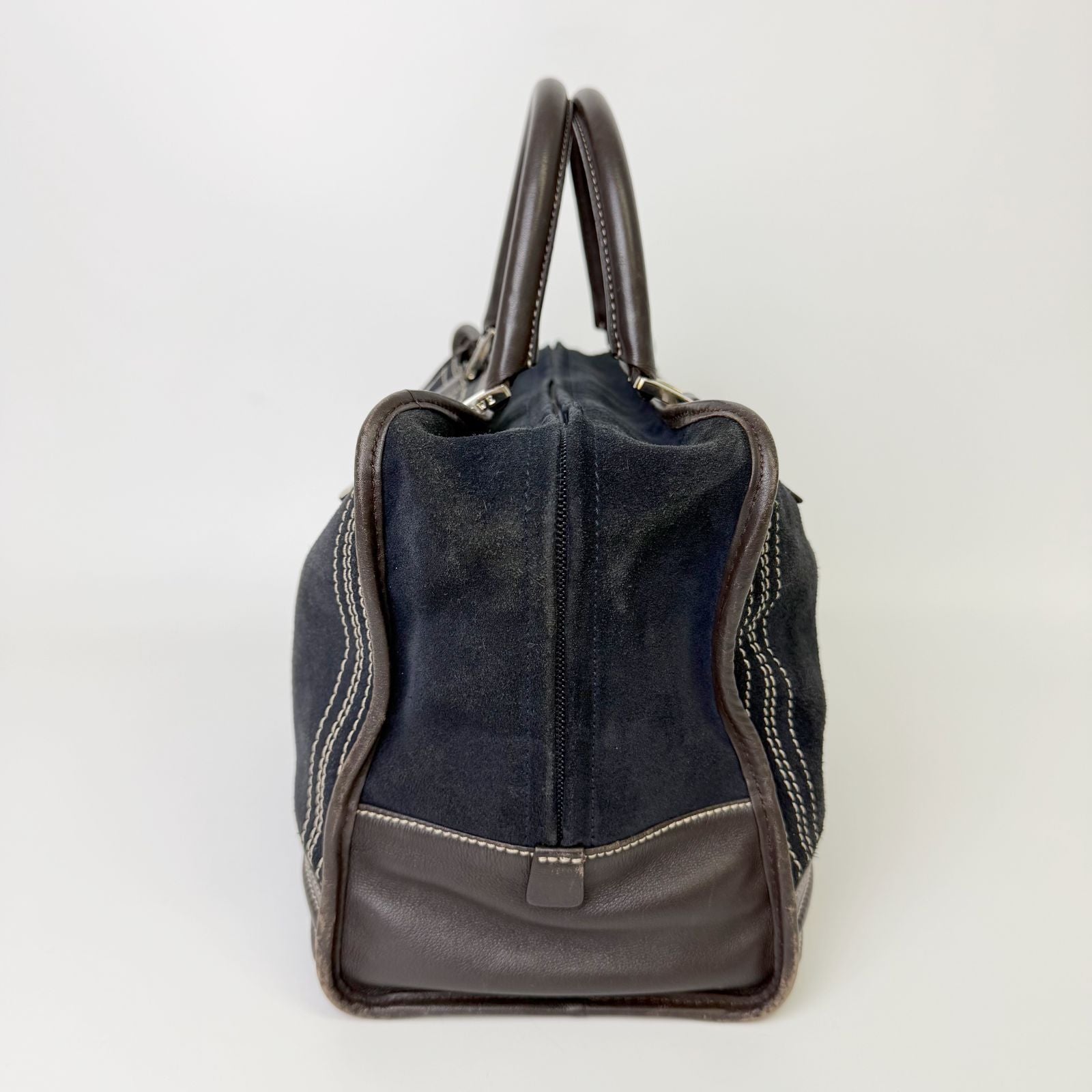 Loewe Anagram Amazona 36 Handbag Suede Leather Navy Dark Brown Vintage — view 5