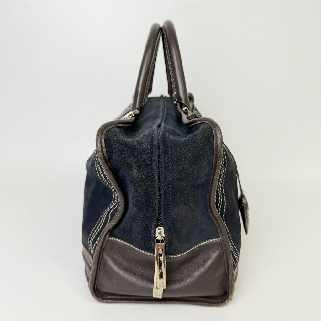 Loewe Anagram Amazona 36 Handbag Suede Leather Navy Dark Brown Vintage — view 4