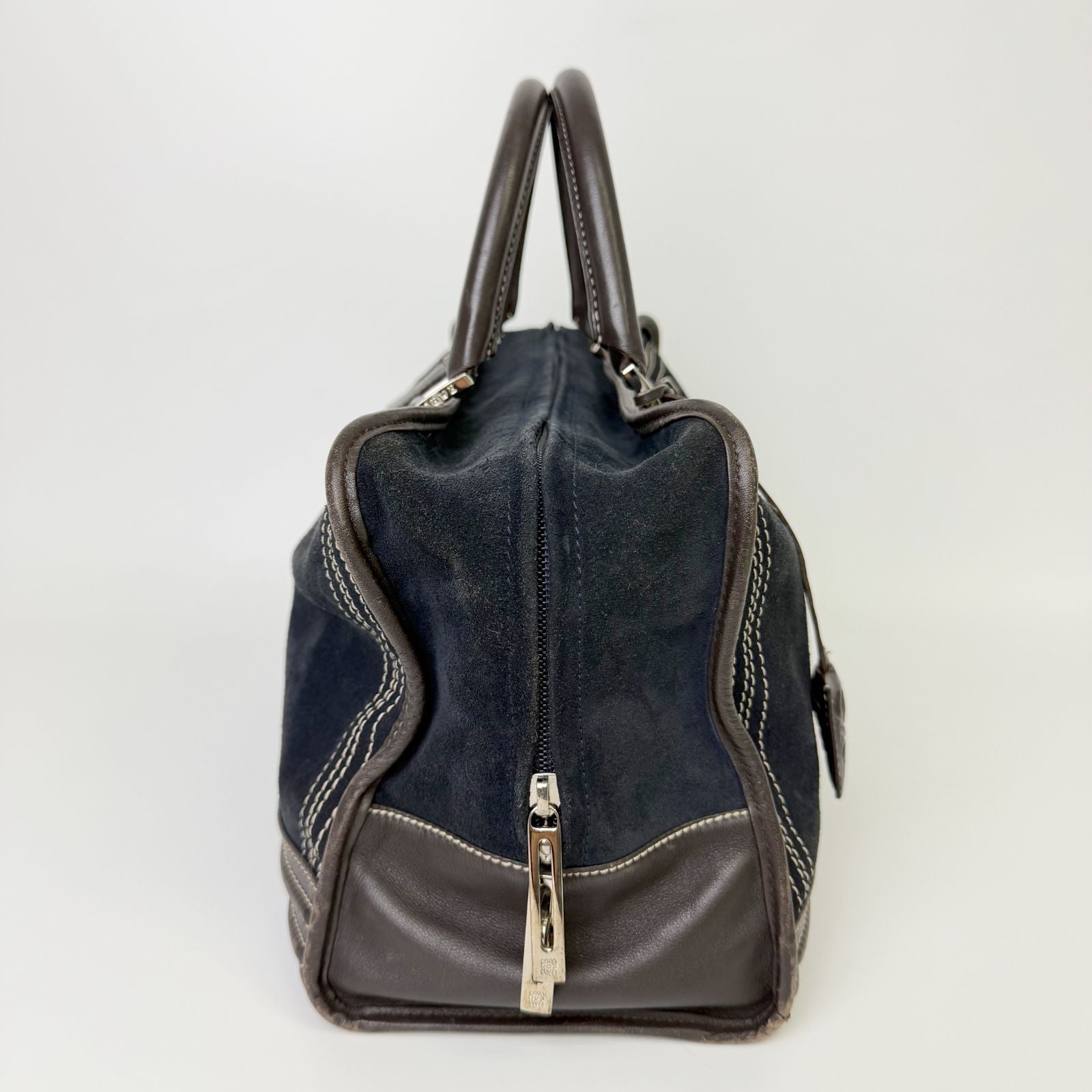 Loewe Anagram Amazona 36 Handbag Suede Leather Navy Dark Brown Vintage — view 4