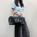 Loewe Anagram Amazona 36 Handbag Suede Leather Navy Dark Brown Vintage