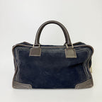 Loewe Anagram Amazona 36 Handbag Suede Leather Navy Dark Brown Vintage — view 3
