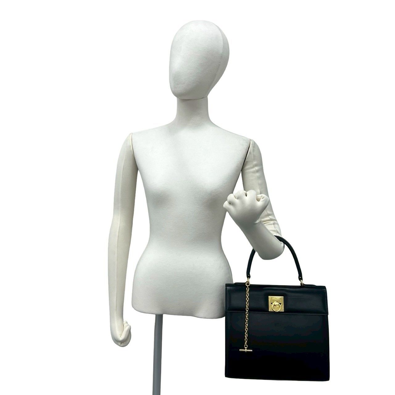 Celine Vintage Logo Ring Calf Leather Tote Black — view 2