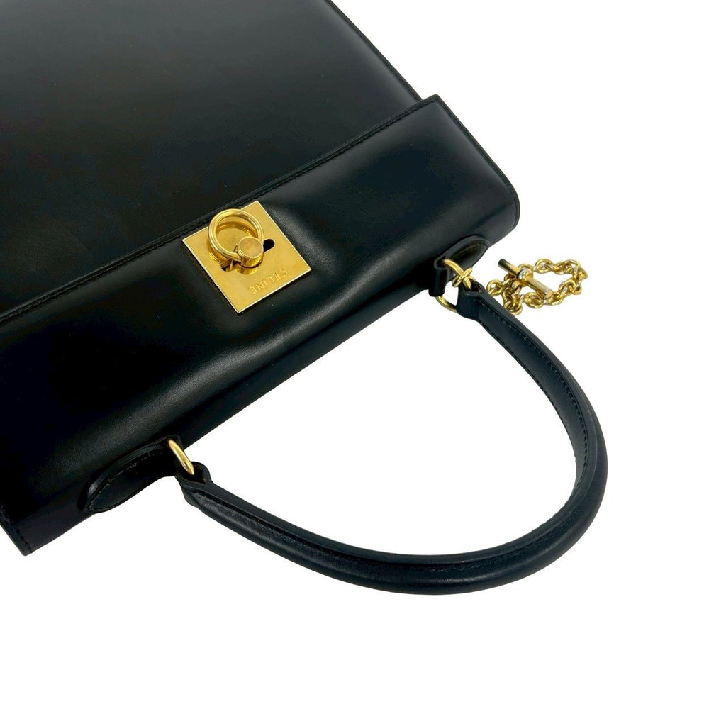Celine Vintage Logo Ring Calf Leather Tote Black — view 4