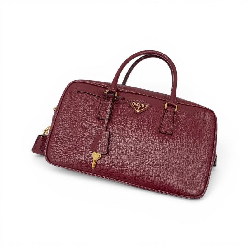 Prada Tote Bordeaux Gold Saffiano Leather Triangle Logo Handbag — view 5