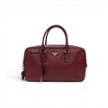 Prada Tote Bordeaux Gold Saffiano Leather Triangle Logo Handbag