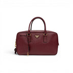 Prada Tote Bordeaux Gold Saffiano Leather Triangle Logo Handbag