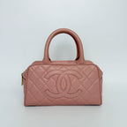 Chanel CC Logo Quilted Mini Boston Bag Caviar Leather Pink Gold Vintage — view 2