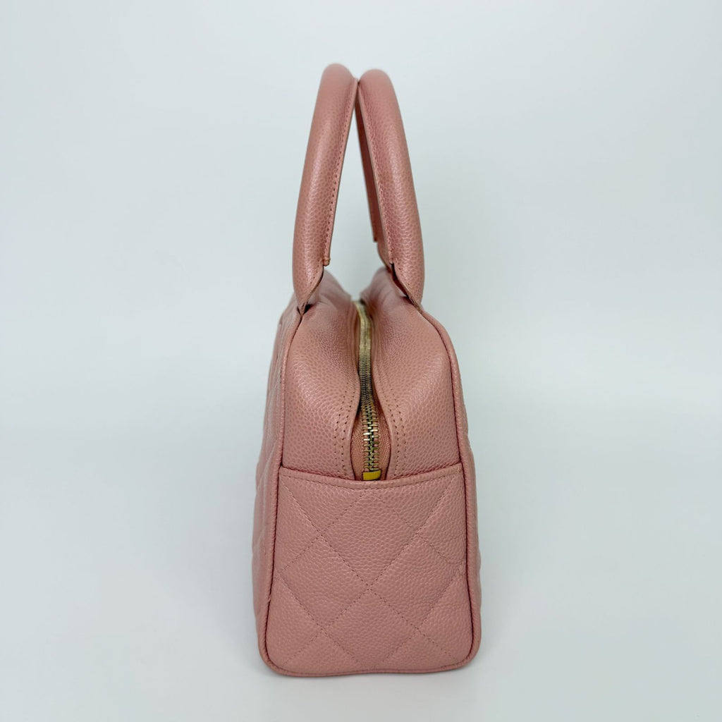 Chanel CC Logo Quilted Mini Boston Bag Caviar Leather Pink Gold Vintage — view 4