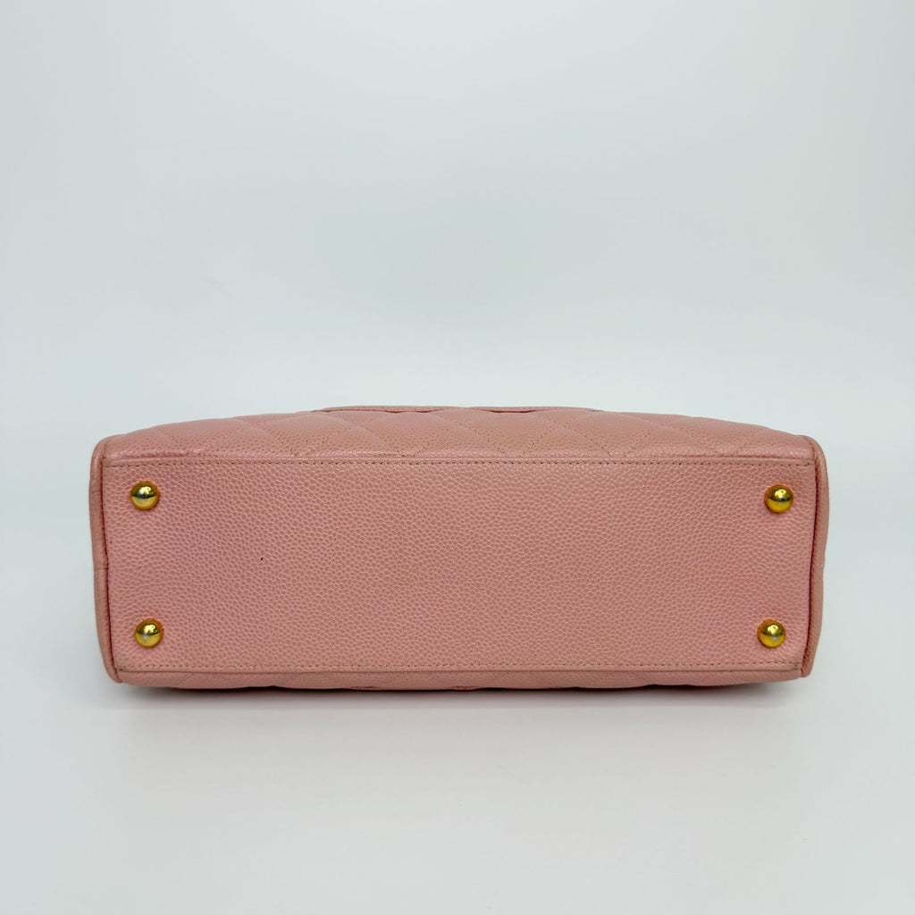 Chanel CC Logo Quilted Mini Boston Bag Caviar Leather Pink Gold Vintage — view 6