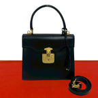 Gucci Vintage Ladylock Leather 2-Way Shoulder Bag Black