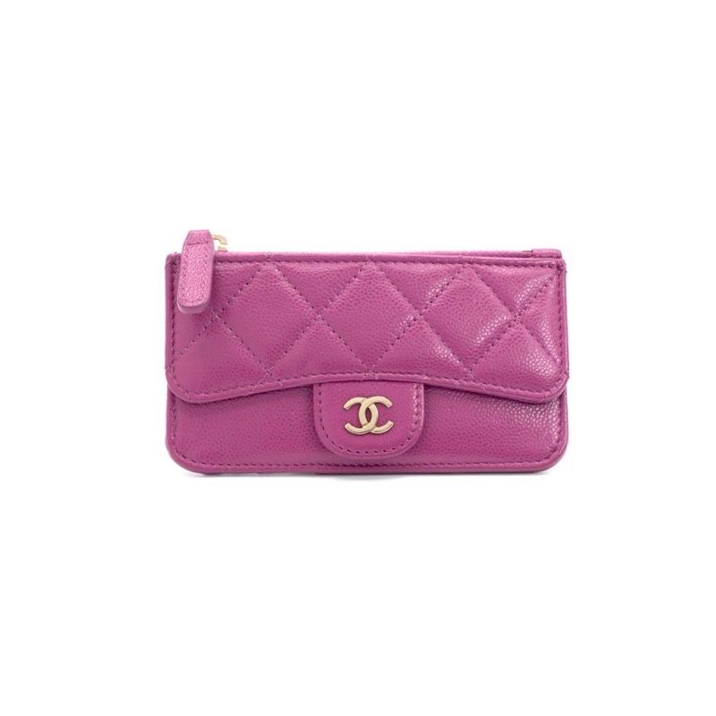Chanel Wallet Coin Purse Purple Gold CC Logo Fragment Case Classic Zip Card