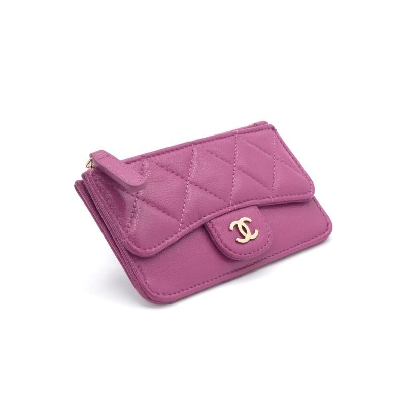 Chanel Wallet Coin Purse Purple Gold CC Logo Fragment Case Classic Zip Card — view 2