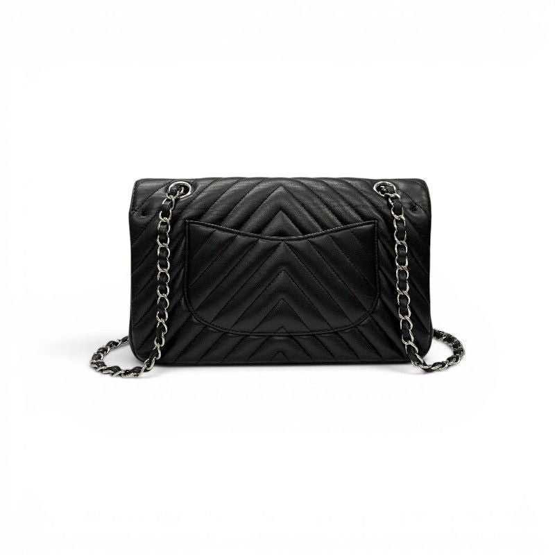 Chanel Shoulder Bag Black Silver Blanc CC Logo Stitch Double Chain Flap Turnlock — view 3