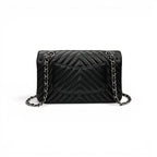 Chanel Shoulder Bag Black Silver Blanc CC Logo Stitch Double Chain Flap Turnlock — view 3