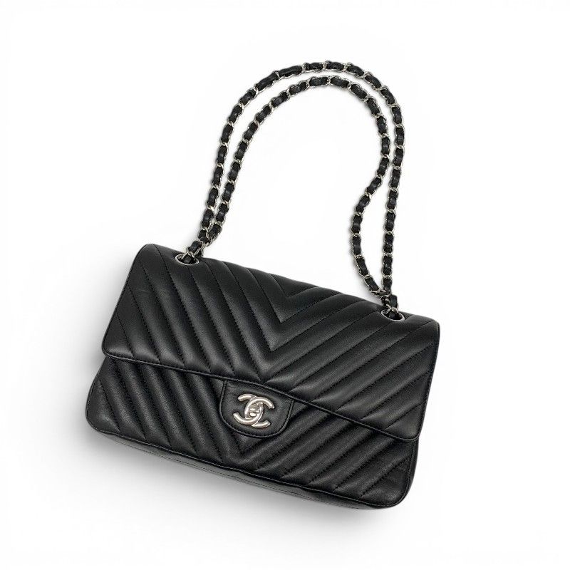 Chanel Shoulder Bag Black Silver Blanc CC Logo Stitch Double Chain Flap Turnlock — view 5