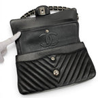 Chanel Shoulder Bag Black Silver Blanc CC Logo Stitch Double Chain Flap Turnlock — view 6