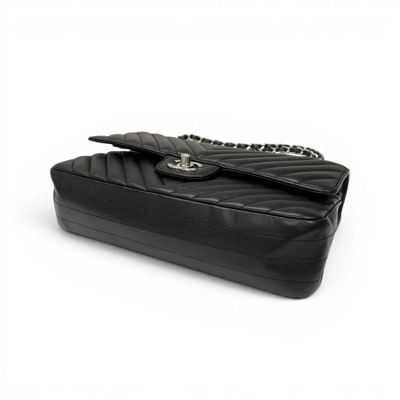Chanel Shoulder Bag Black Silver Blanc CC Logo Stitch Double Chain Flap Turnlock — view 4