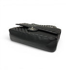 Chanel Shoulder Bag Black Silver Blanc CC Logo Stitch Double Chain Flap Turnlock — view 4