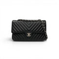 Chanel Shoulder Bag Black Silver Blanc CC Logo Stitch Double Chain Flap Turnlock