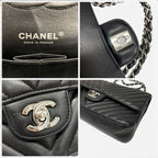 Chanel Shoulder Bag Black Silver Blanc CC Logo Stitch Double Chain Flap Turnlock — view 9