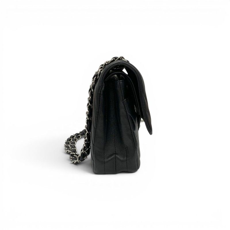 Chanel Shoulder Bag Black Silver Blanc CC Logo Stitch Double Chain Flap Turnlock — view 2