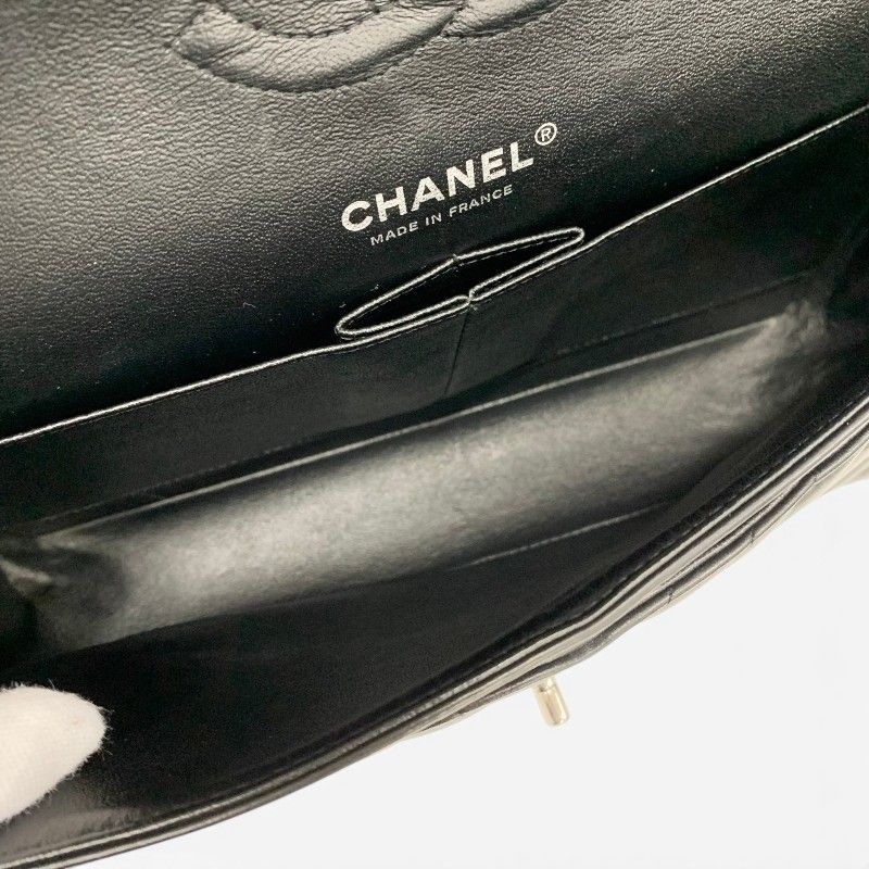 Chanel Shoulder Bag Black Silver Blanc CC Logo Stitch Double Chain Flap Turnlock — view 7