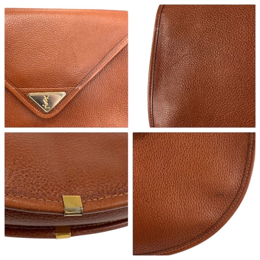 Saint Laurent Vintage YSL Brown Gold Leather Shoulder Bag Pochette — view 5