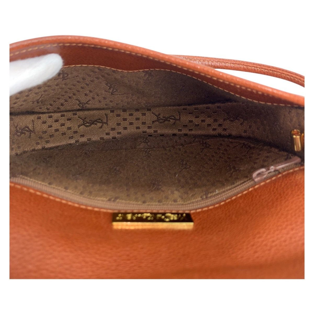 Saint Laurent Vintage YSL Brown Gold Leather Shoulder Bag Pochette — view 8