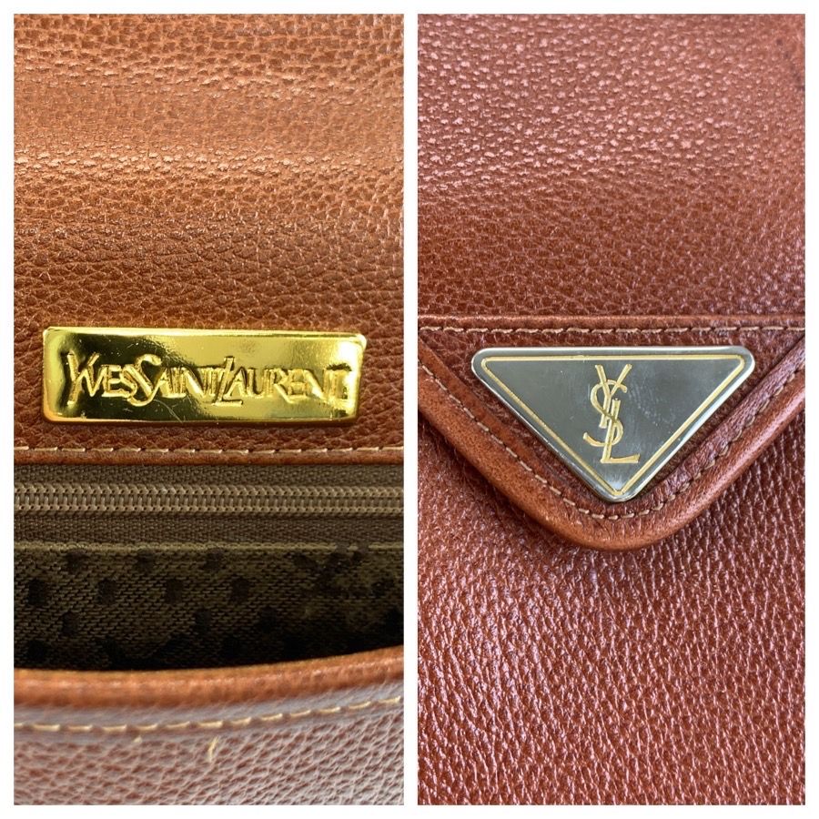 Saint Laurent Vintage YSL Brown Gold Leather Shoulder Bag Pochette — view 3